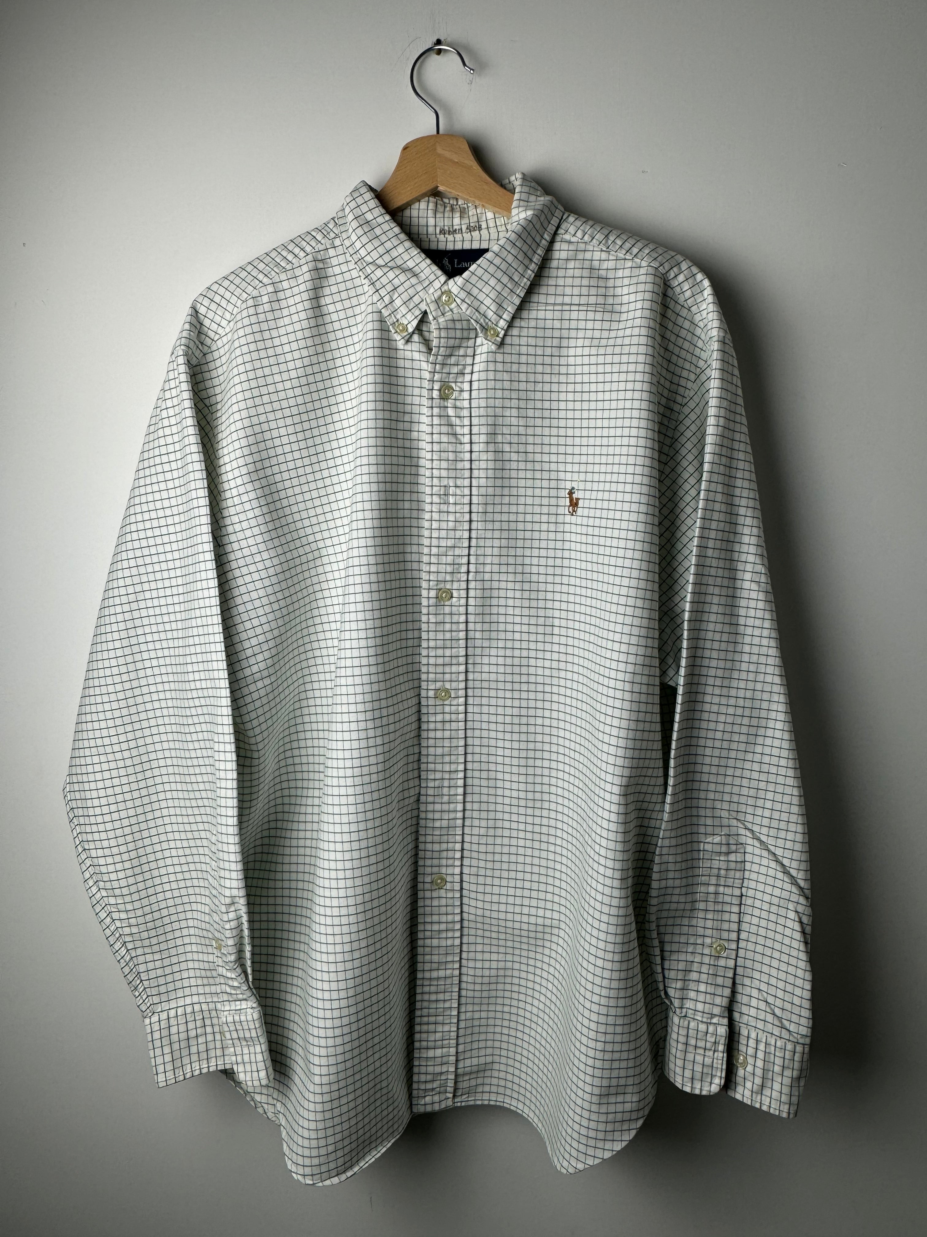 Camicia Ralph Lauren bianco con quadretto verde - XL