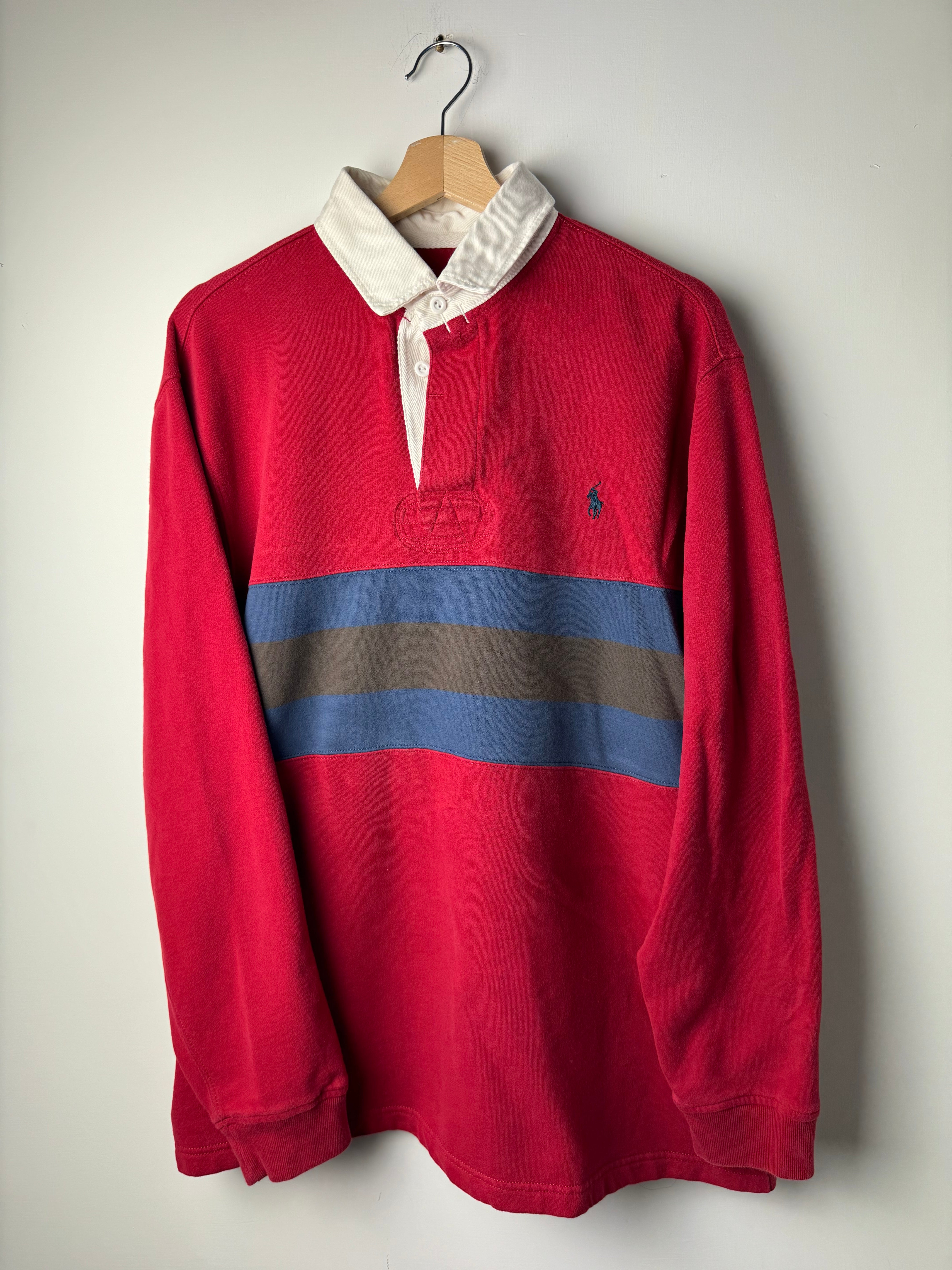 Polo Rugby Ralph Lauren rossa con tripla banda - XL