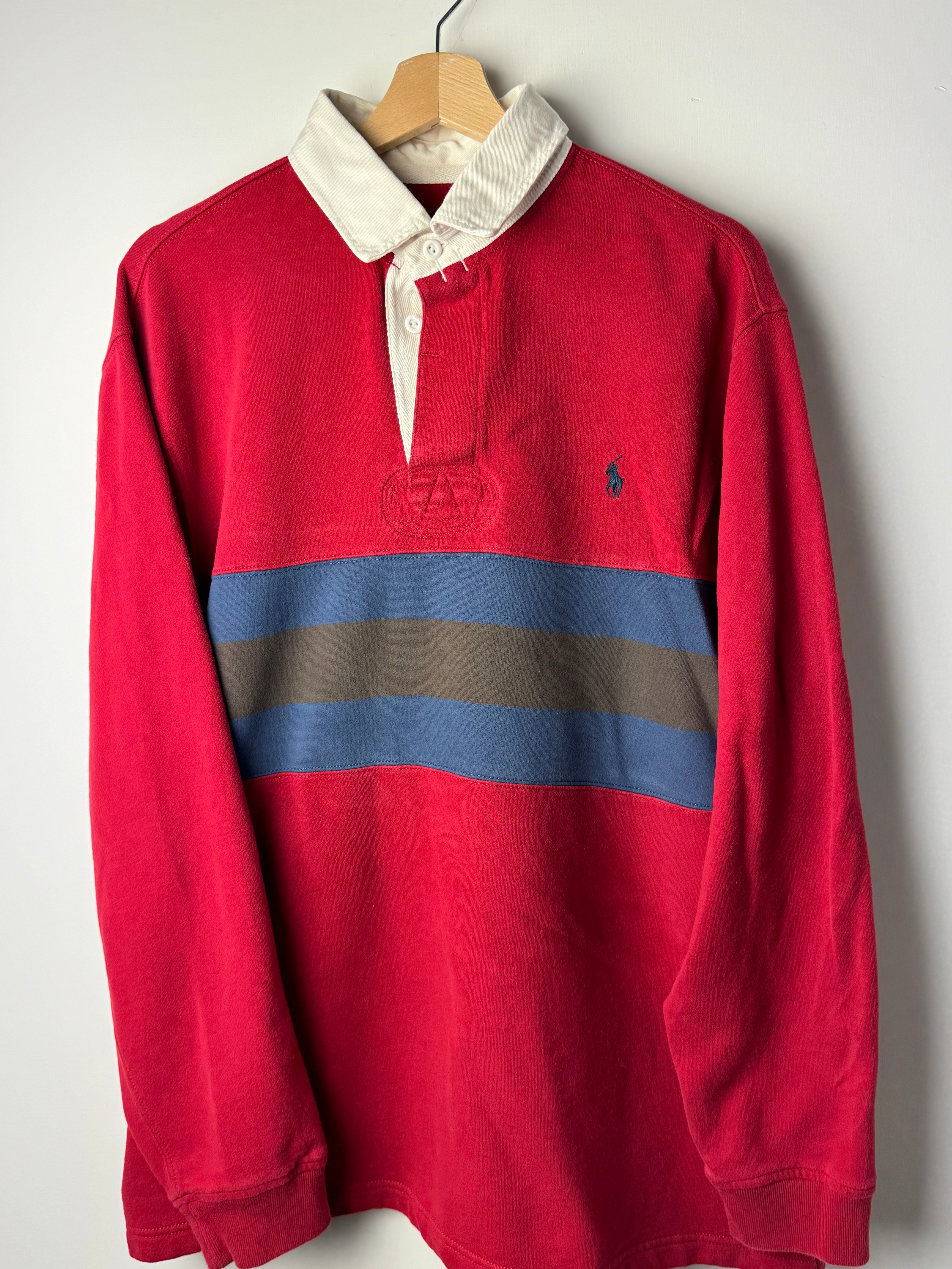 Polo Rugby Ralph Lauren rossa con tripla banda - XL