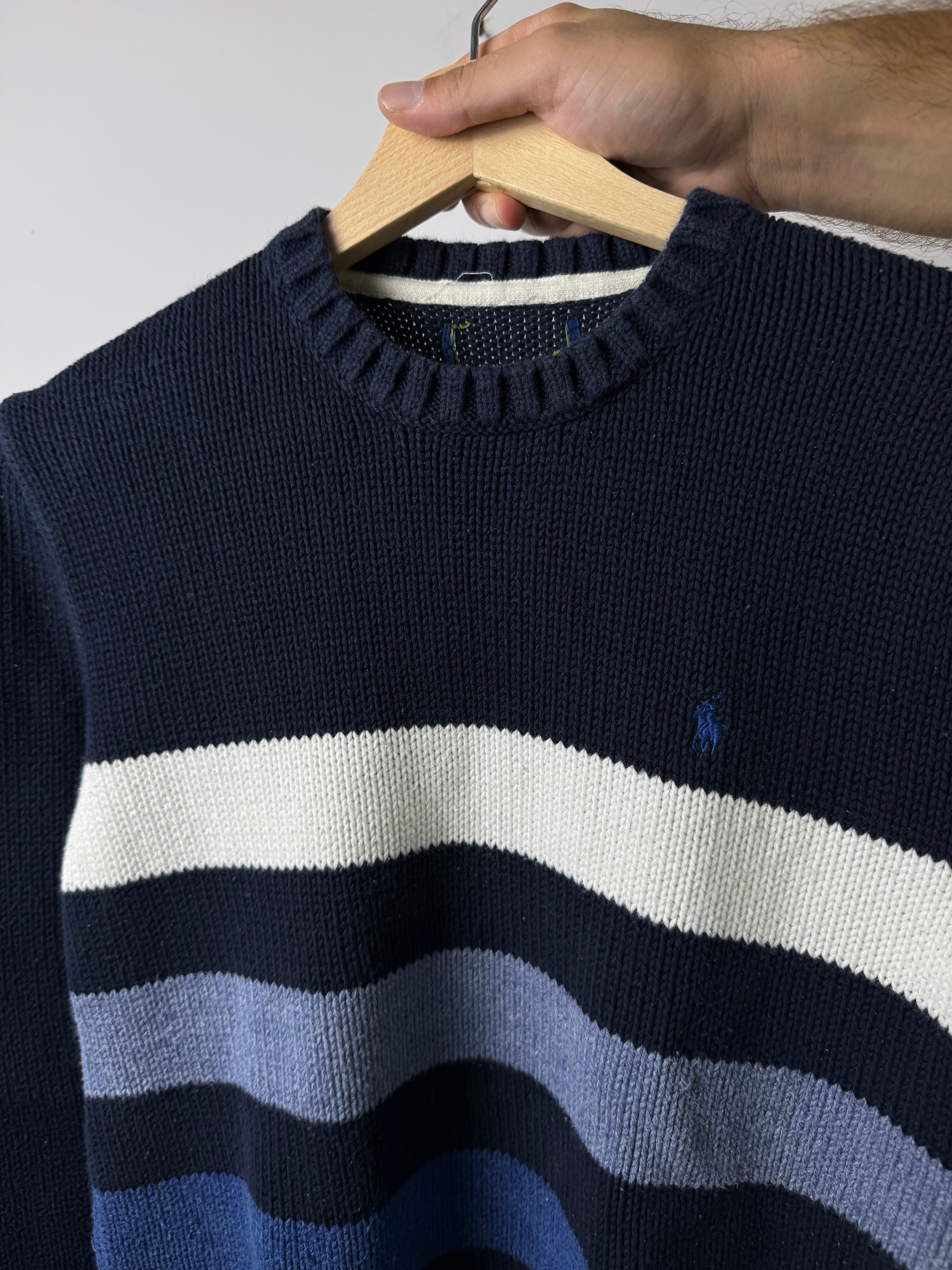 Maglione Ralph Lauren blu a riga bianca e azzurra - S