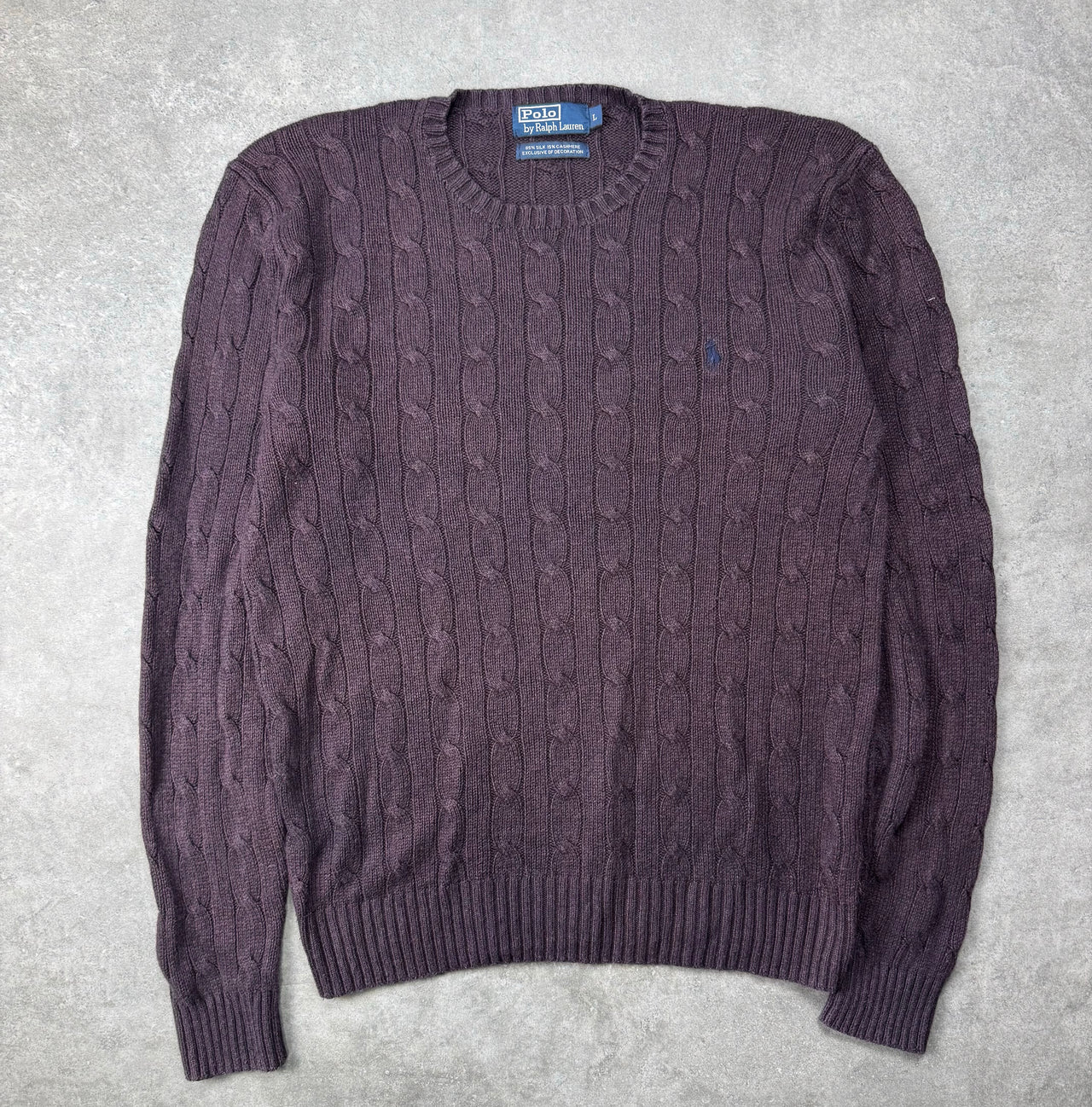 Maglione Cable Knit Vintage Ralph Lauren in seta e cachemire (L)
