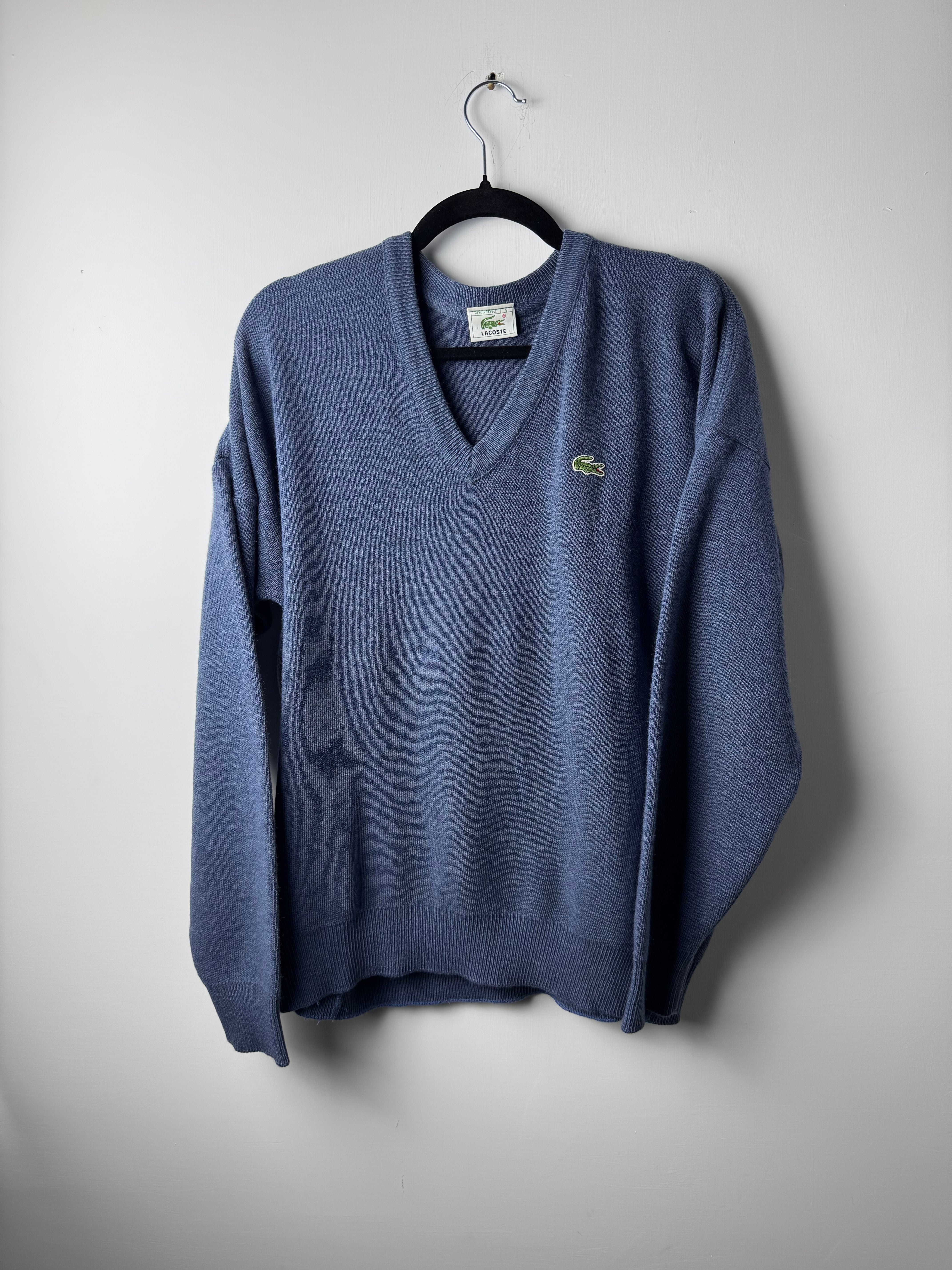 Maglione Lacoste scollo a V blu polvere - L