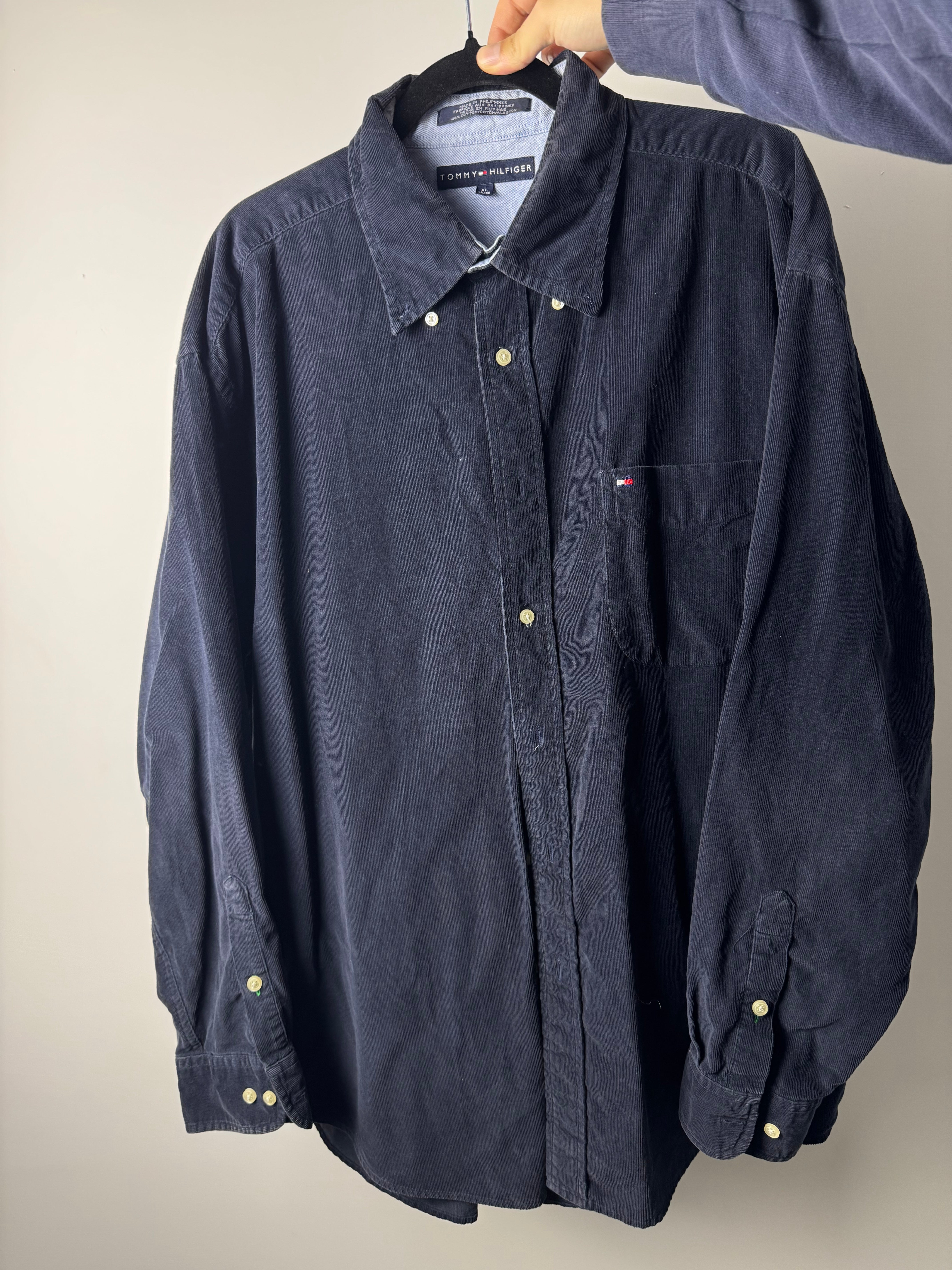 Camicia Tommy Hilfiger blu a costine - XL