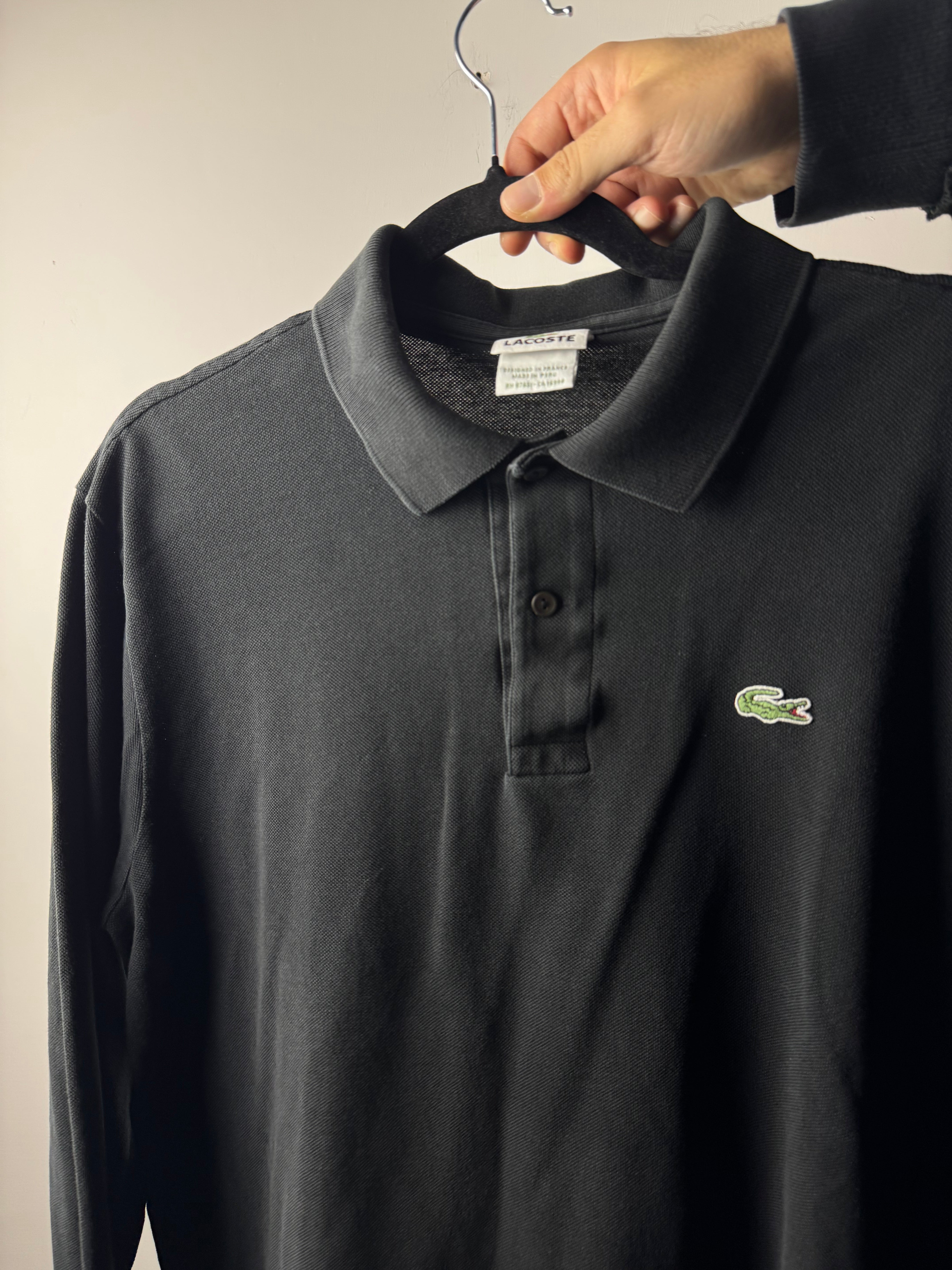 Polo Lacoste a manica lunga nera - XL